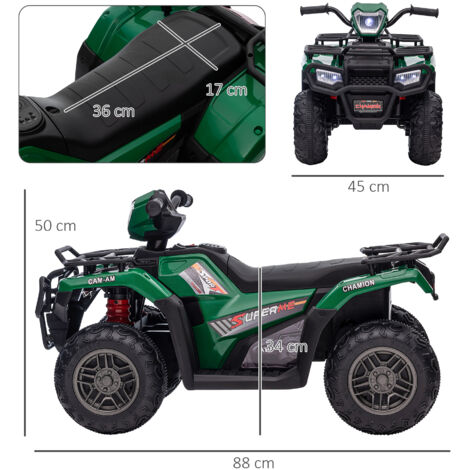 Elektrisches Quad für Kinder ab 3 Jahren, Geschwindigkeit 4 km/h, LED-Scheinwerfer, Musikplayer, schwarz und grün, Abmessungen 88 x 45 x 50 cm