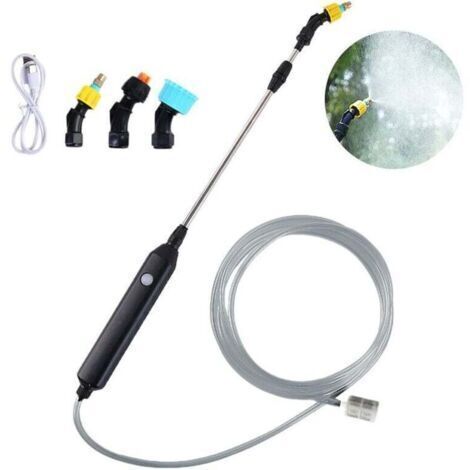 Elektrisches Sprühgerät mit 2400 mAh – 2–3 Stunden Akkulaufzeit – 60 cm lange Teleskoplanze – 5 m Schlauch – 3 austauschbare Düsen zum Bewässern und Reinigen