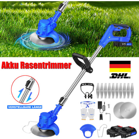 Elektro Akku-Rasentrimmer mit 2 Akku und Ladegerät Freischneider Motorsense