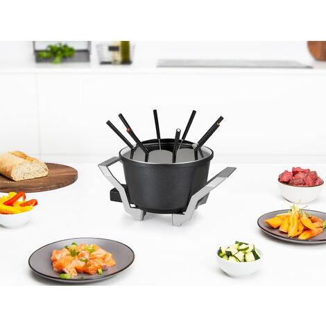 Elektro Fondue Schwarz 1,5Liter mit 8 Gabeln, abnehmbarer Thermostat - 800Watt