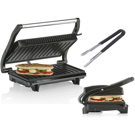 Elektro Kontaktgrill Edelstahl & Grillzange LowFat Multigrill 700W, 22,5x14cm