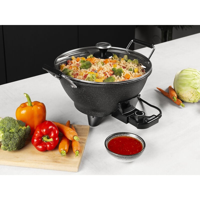 Princess - Elektrischer Asia Wok, Pfanne mit Glasdeckel, 7 Liter, ø 30cm, 1400Watt