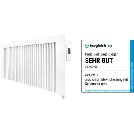 Elektroheizung areo smart base niedrige Flächenspeicherheizung 1200 Watt - digitales Thermostat mit LCD-Display - Option zur Appsteuerung von eVARMO