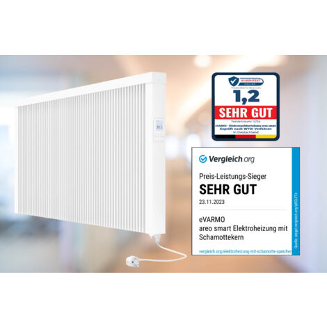 Elektroheizung areo smart Flächenspeicherheizung 2600 Watt - digitales Thermostat mit LCD-Display - Option zur Appsteuerung von eVARMO