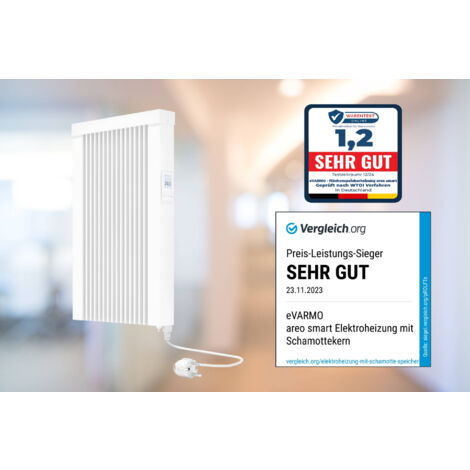 Elektroheizung areo smart Flächenspeicherheizung 650 Watt - digitales Thermostat mit LCD-Display - Option zur Appsteuerung von eVARMO