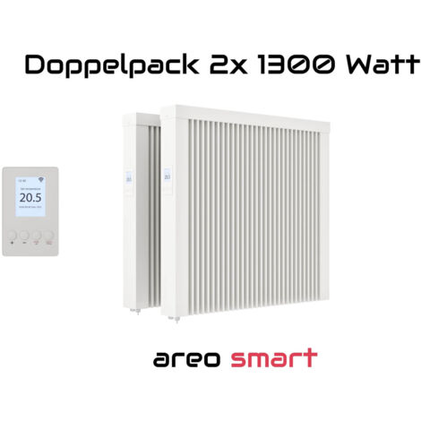 Elektroheizung Doppelpack 2x 1300 Watt Flächenspeicherheizung areo smart - digitales Thermostat mit LCD-Display - Option zur Appsteuerung von eVARMO