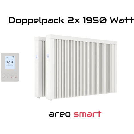 Elektroheizung Doppelpack 2x 1950 Watt Flächenspeicherheizung areo smart - digitales Thermostat mit LCD-Display - Option zur Appsteuerung von eVARMO
