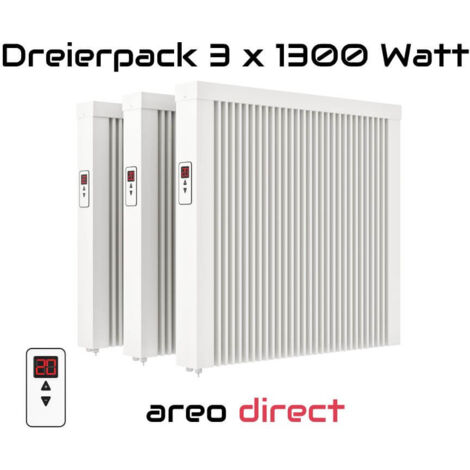 Elektroheizung Dreierpack 3x 1300 Watt Flächenspeicherheizung areo direct - simples Thermostat - Appsteuerung ohne Zusatzhardware möglich von eVARMO