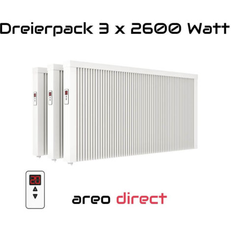 Elektroheizung Dreierpack 3x 2600 Watt Flächenspeicherheizung areo direct  - simples Thermostat - Appsteuerung ohne Zusatzhardware möglich von eVARMO