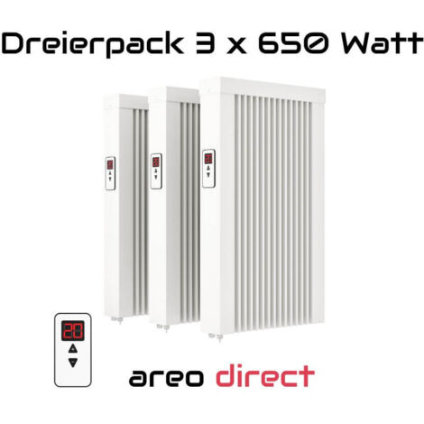 Elektroheizung Dreierpack 3x 650 Watt Flächenspeicherheizung areo direct - simples Thermostat - Appsteuerung ohne Zusatzhardware möglich von eVARMO