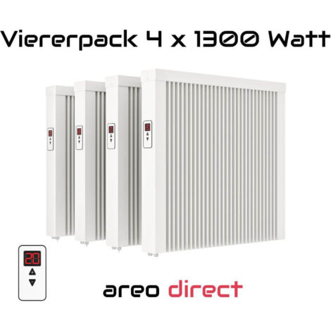 Elektroheizung Viererpack 4x 1300 Watt Flächenspeicherheizung areo direct  - simples Thermostat - Appsteuerung ohne Zusatzhardware möglich von eVARMO