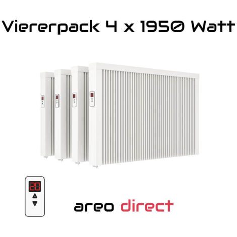 Elektroheizung Viererpack 4x 1950 Watt Flächenspeicherheizung areo direct - simples Thermostat - Appsteuerung ohne Zusatzhardware möglich von eVARMO
