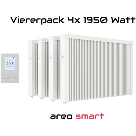 Elektroheizung Viererpack 4x 1950 Watt Flächenspeicherheizung areo smart - digitales Thermostat mit LCD-Display - Option zur Appsteuerung von eVARMO
