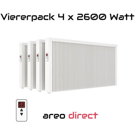 Elektroheizung Viererpack 4x 2600 Watt Flächenspeicherheizung areo direct - simples Thermostat - Appsteuerung ohne Zusatzhardware möglich von eVARMO