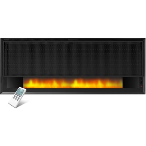 Elektrokamin mit Heizung 2100W, Wandkamin mit LED Flammeneffekt Kaminfeuer, Elektrischer Kamin Wand mit Thermostat Fernbedienung, Kaminofen mit Heizfunktion, Wandmontage, Schwarz