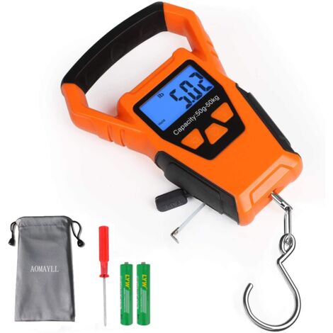 Elektronische Gepäckwaage mit hintergrundbeleuchtetem LCD-Display für Reisen, Angeln und Bogenschießen, wasserdichte Tasche, Maßband(Batterien enthalten)