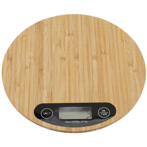 Elektronische Küchenwaage – Runde digitale Bambuswaage mit LED-Anzeige – Präzisionswaage (5 kg/1 g) – Hochpräzise digitale Waage – g/lb oz/ml/fl.oz