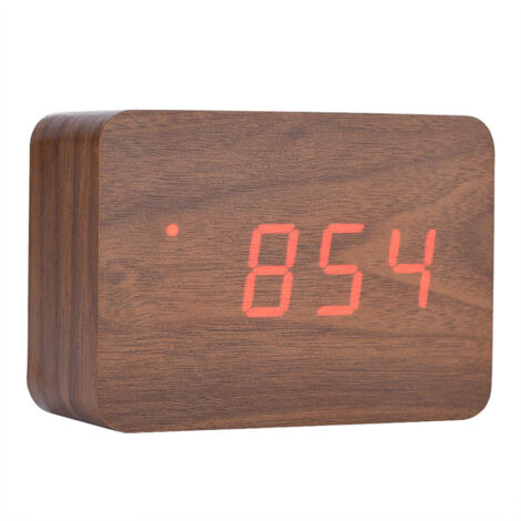 Elektronischer Digitalwecker aus Holz mit LED-Anzeige, Temperatur- und Tonsteuerung (braun)