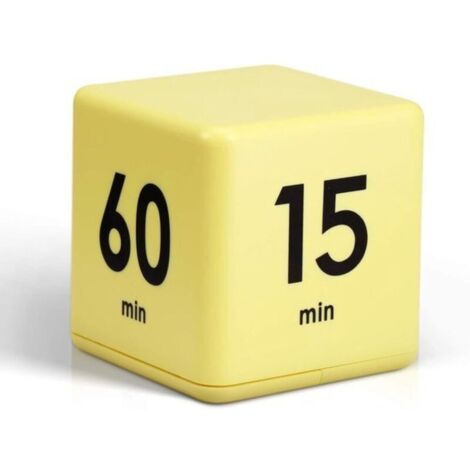Elektronischer Timer – Zeitmanagement – Ideal zum Lernen, für Sport und Kochen – 7 x 7 x 7 cm – Gelb – Dauer: 15/20/30/60 Minuten und individuell einstellbarer Countdown – Batterien nicht enthalten