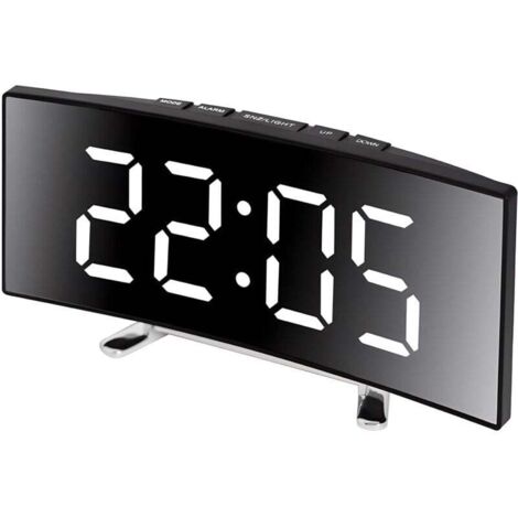 Elektronischer Wecker mit gebogenem LED-Display, Spiegeltemperaturanzeige, Schlummerfunktion, geräuschlosem Betrieb, batteriebetrieben, farbigem Display für Zuhause und Schlafzimmer