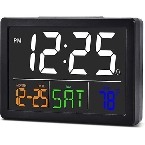 Elektronischer Wecker (schwarz), Digitaluhr, große 5,5-Zoll-LED-Digitaluhr, mit USB-Ladegerät, 6 Helligkeitsstufen, V