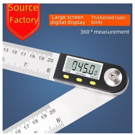 Elektronischer Winkelmesser mit Digitalanzeige, Edelstahl-Winkelmesser für Holzarbeiten, 360°-Winkelmessgerät, silberfarben