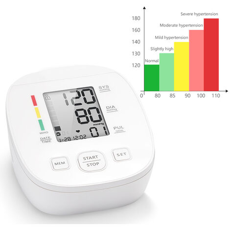 Elektronisches Oberarm-Blutdruckmessgerät, automatisches digitales Oberarm-Blutdruckmessgerät, 2 × 90 Speicher mit großem LCD-Display und verstellbarer Manschette 22-42 cm
