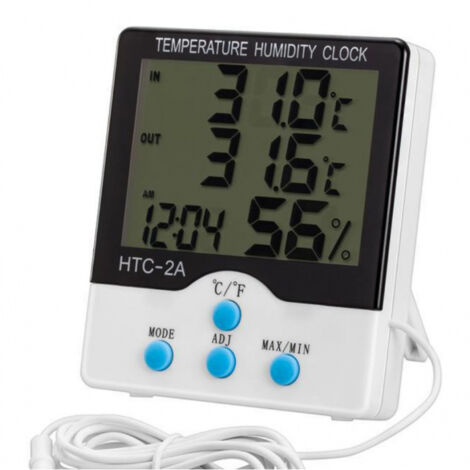 Elektronisches Thermometer und Hygrometer für den Innen- und Außenbereich mit großem Display, wasserdichter Sonde, drahtloser Fernüberwachung und Komfortsymbolanzeige.