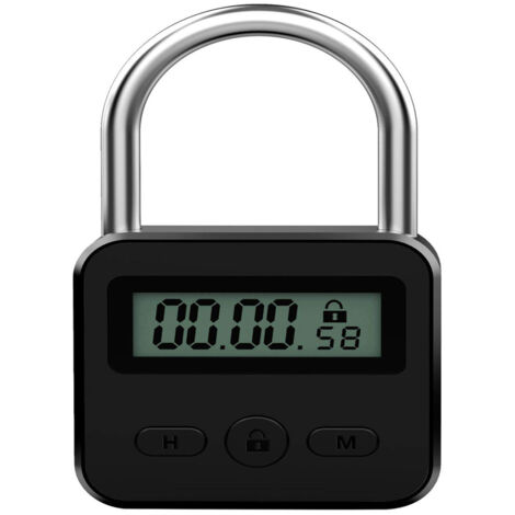 Elektronisches Vorhängeschloss mit Zeitschaltuhr – USB-aufladbares LCD-Digitalschloss – Sicherheitsstoppuhr (Schwarz)