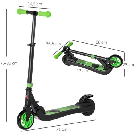 Elektroroller für Kinder von 6-12 Jahren, 120 W, 6 km Reichweite, 8 km/h Höchstgeschwindigkeit, grün-weißes Design