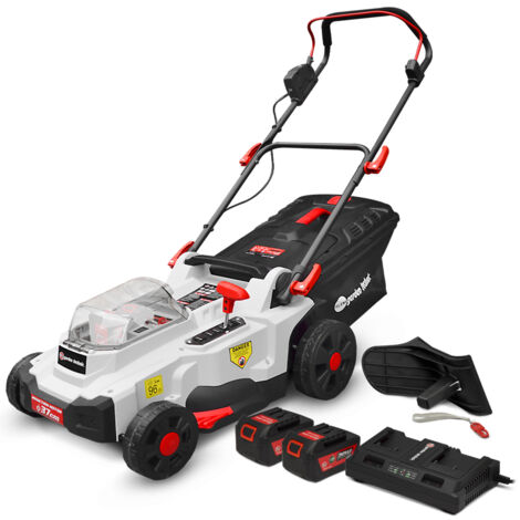 Elem Garden Technic – Tondeuse à batterie 40V avec 2 batteries 20V 4Ah – Largeur de coupe 37 cm – Bac 35L – Hauteur de coupe 6 positions 25-75mm – Fonction mulching - BAC 35 L ET