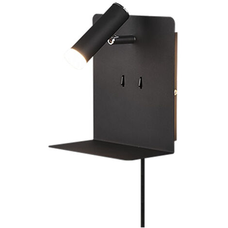 ELEMENT APPLIQUE LED 3W 220lm, 3000K- 1,5W 150lm, 3000K METALLO NERO RETRO ILLUMINATA CON SPOT CON MENSOLA E PORTA USB RICARICA SMARTPHONE H.20CM