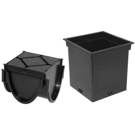 Élément d'angle pour caniveau à fente en polypropylène noir – Longueur 10,70 cm – Largeur 9,60 cm – Hauteur 10 cm – Montage parfait en angle