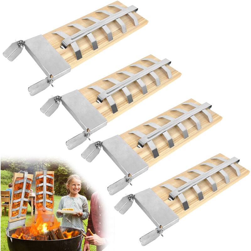 Hengmei - Elément de cuisson pour barbecue et plancha Lot de 4 planches à saumon flammé avec support en acier inoxydable solide pour brasero et