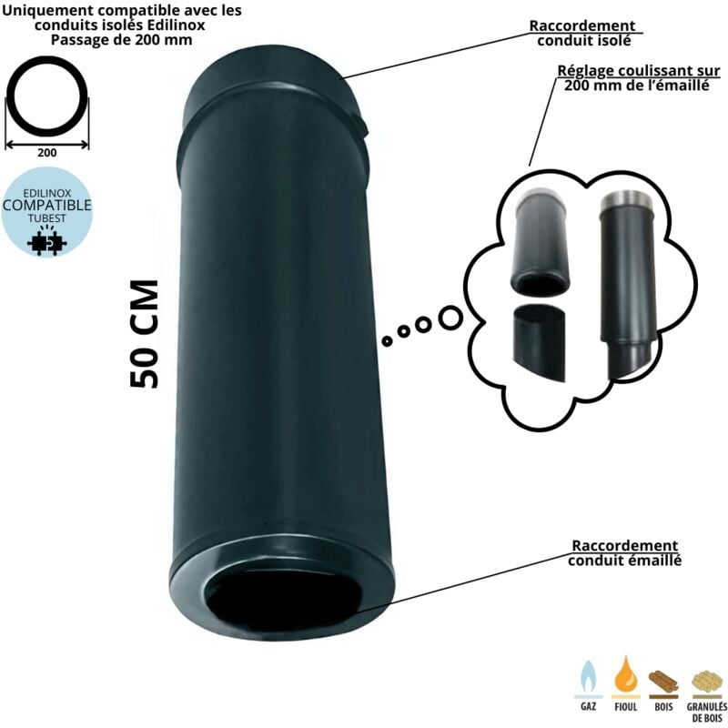 Elément de finition 50 cm pour conduit double paroi isolé Ediliso25 Edilinox Diamètre 150