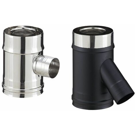 Elément droit inox avec prise d'air pour poêle à granulés - PGI pour poêles à Pellets - Diamètre 80/130 avec prise d'air à 135° - Finition : Noir mat - Bois