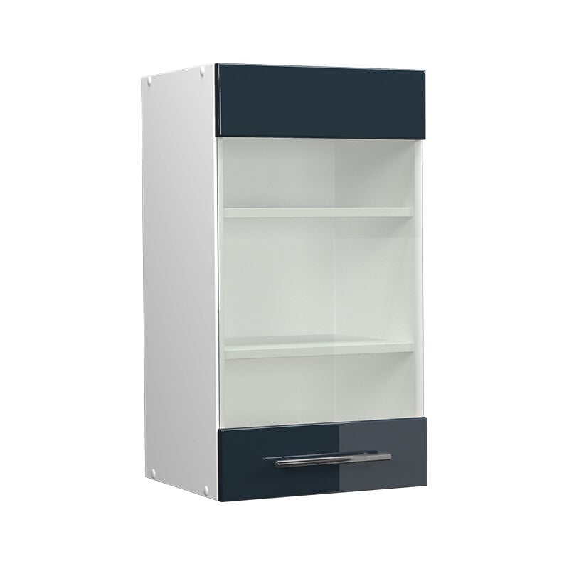 Meuble de cuisine haut vitré Fame-Line, Bleu foncé brillant, 40 cm Vicco