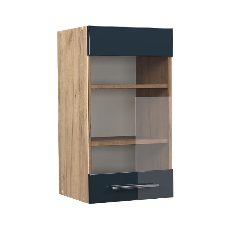 Meuble de cuisine haut vitré Fame-Line, Bleu foncé brillant, 40 cm Vicco