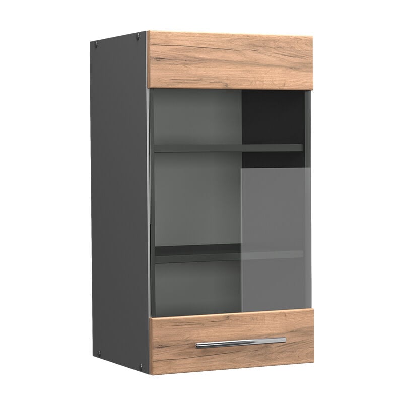 Meuble de cuisine haut vitré Fame-Line, Chêne de force doré, 40 cm Vicco