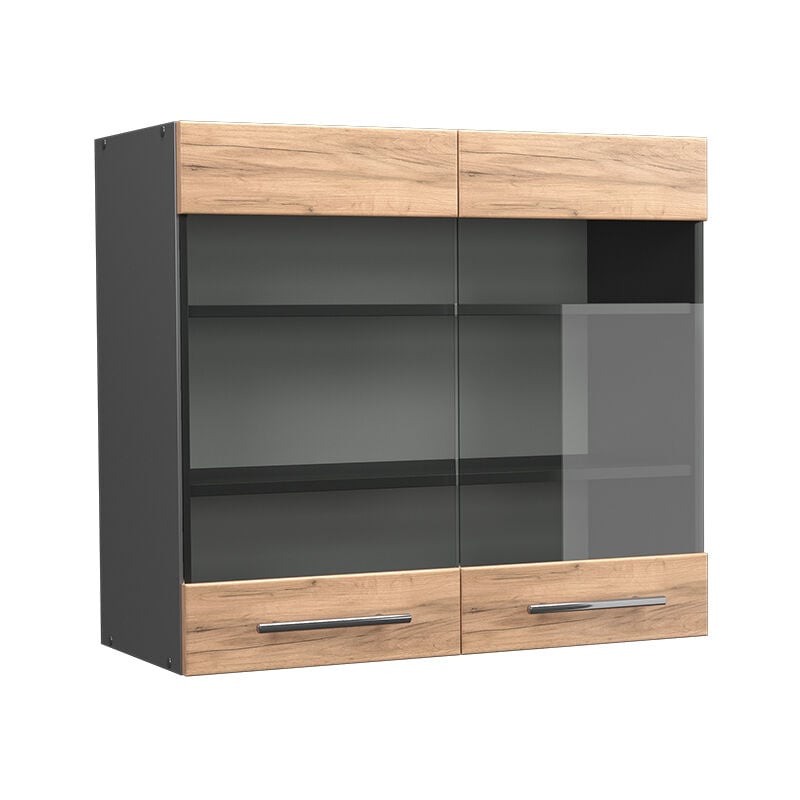 Meuble de cuisine haut vitré Fame-Line, Chêne de force doré, 80 cm Vicco