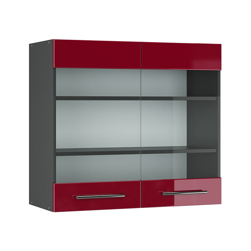 Meuble de cuisine haut vitré Fame-Line, Rouge bordeaux Haute brillance, 80 cm Vicco