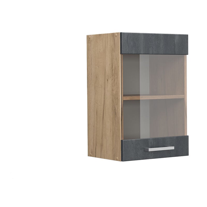 Vicco - Meuble de cuisine haut vitré R-Line, Béton noir, 40 cm