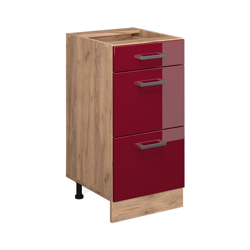 Meuble cuisine R-Line, Rouge bordeaux Haute brillance, 40 cm avec tiroirs, sans plan de travail Vicco