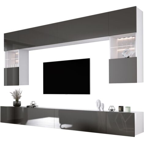 Elément mural : Blanc Mat / Blanc Brillant, largeur : 300 cm, profondeur : 42 cm