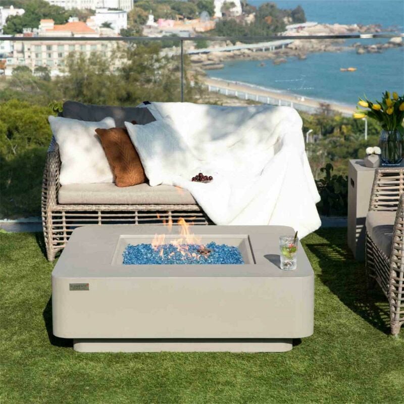 Elementi - Brasero extérieur lucerne Brasero à gaz pour extérieur, Brasero en béton gfrc, mobilier de jardin avec surface mate gris L107 x l107 x H35