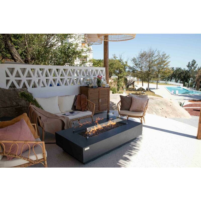 Elementi - Brasero extérieur positano Brasero en béton gfrc aspect grès, salon de jardin gris foncé rectangulaire L152,4 x l81,3 x H35 cm