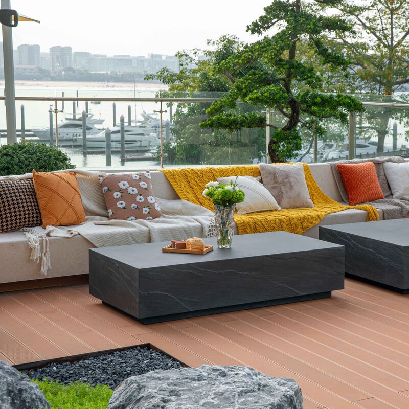 Elementi - table basse colorado table en béton pour extérieur/intérieur table de jardin rectangulaire aspect grès noir ardoise