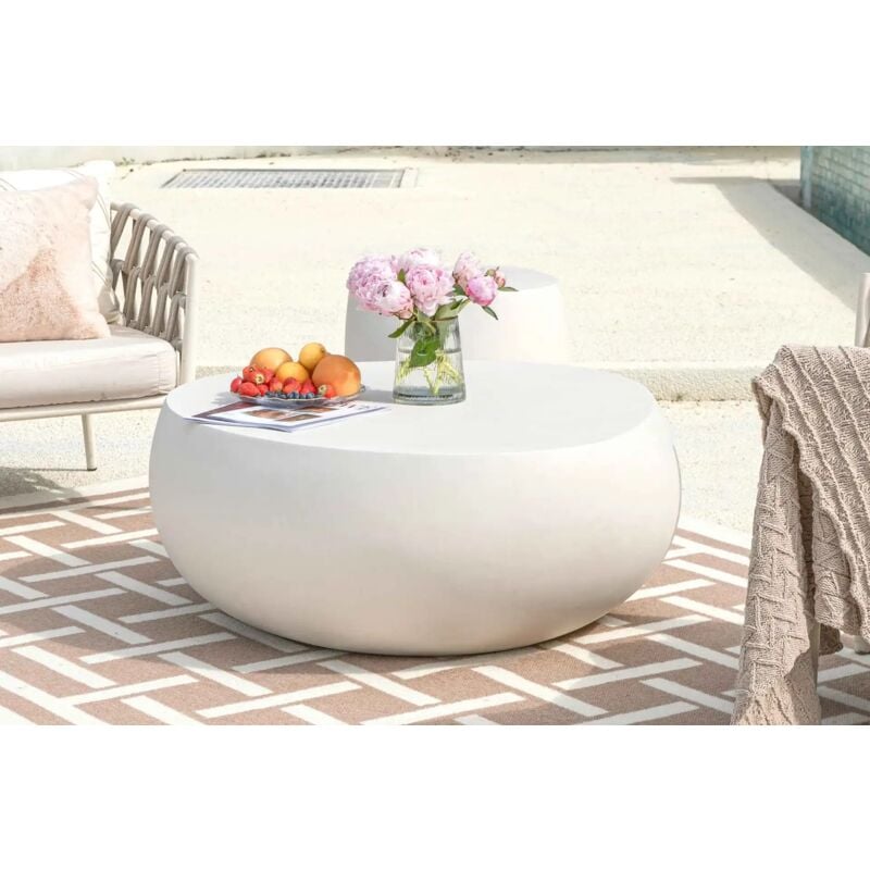 Ikaria Table basse en pierre de galets en béton effet pierre naturelle unique 107.5 x 100.5 x 41 cm