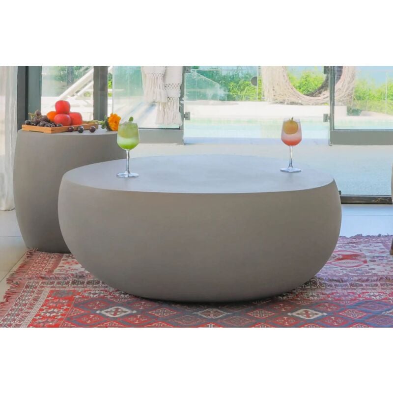 IKARIA Table basse en pierre de galets en béton effet pierre naturelle unique 107.5 x 100.5 x 41 cm