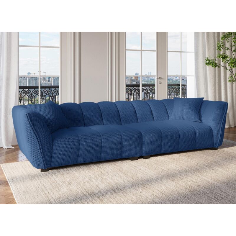 Deco In Paris - elena - Canapé 4 places en tissu 3D bleu elena